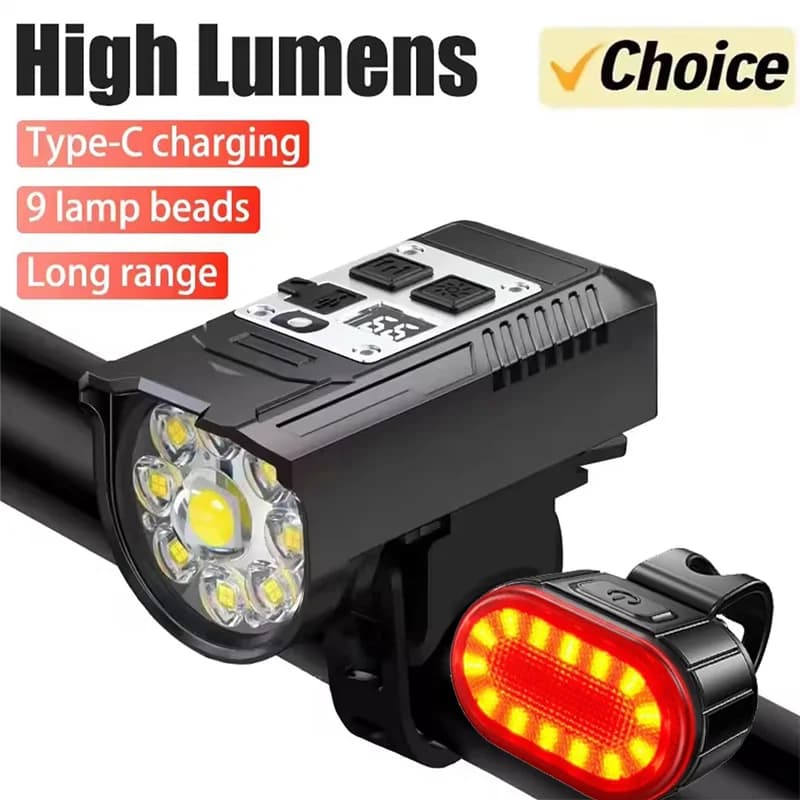 Bicycle Headlight 9 LED Bike Front Light Type-C Rechargeable Bike Lamp Ultralight Handlebar Lights Waterproof Cycling Flashlight