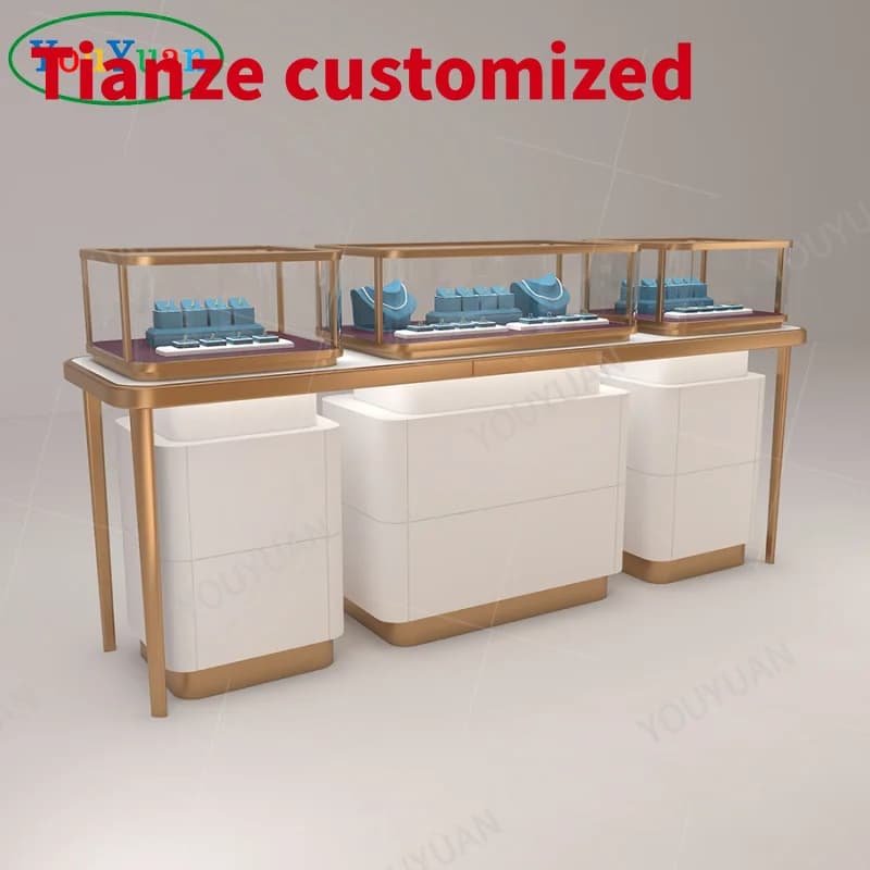 (customized)Glass jewelry display showcase with lock jewellery cabinet led lighting stainless steel jewellery kiosk