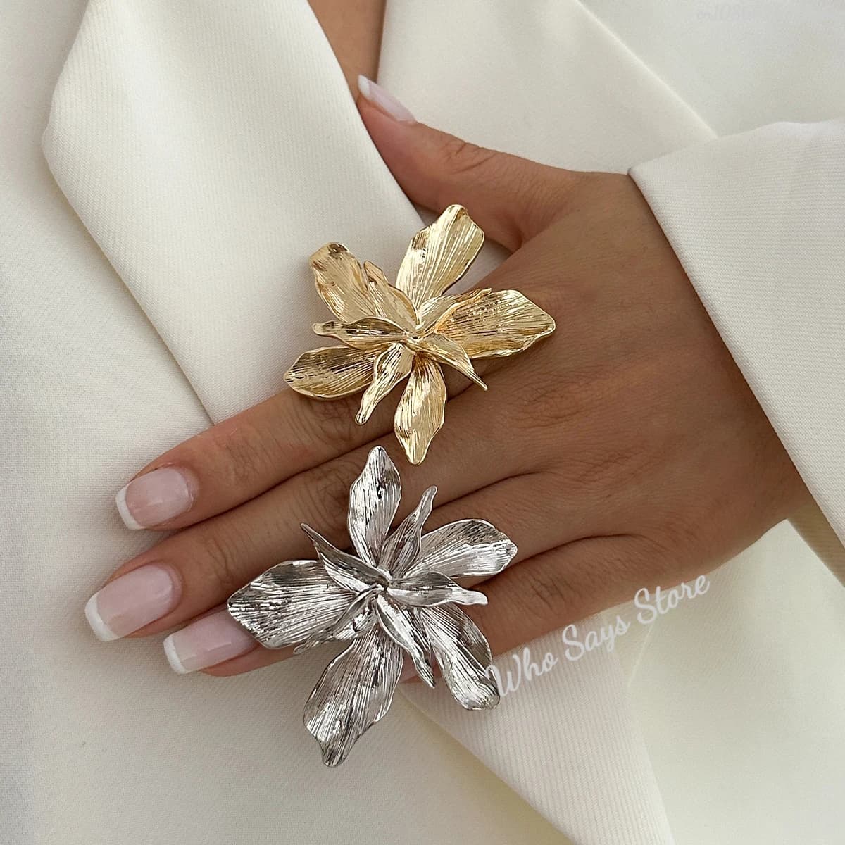 2025 Personality Design Double Layered Metal Flower Ring for Women Trend Punk Party Adjustable Ring Ladies Jewelry Gift