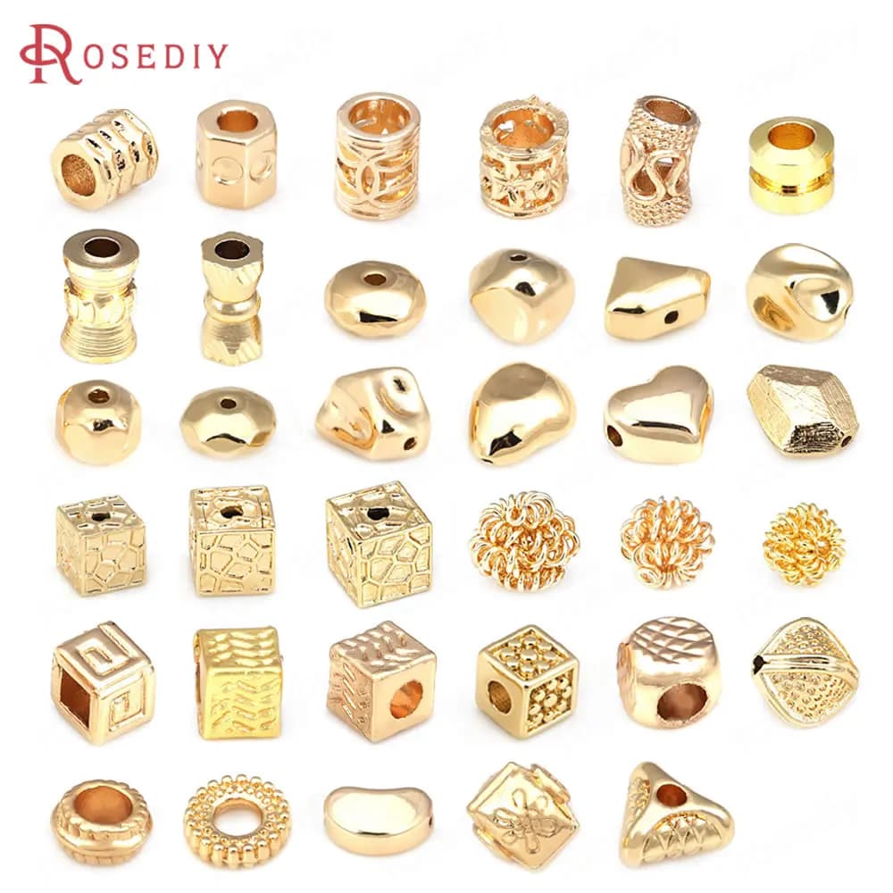 18K Gold Color Brass Square Cylinder Heart Irregular Spacer Beads Bracelet Beads Jewelry Making Supplies Findings Accessories