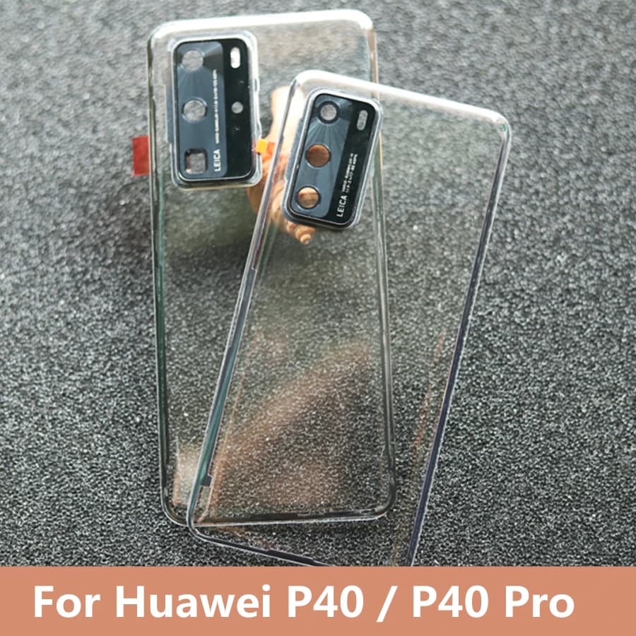 Transparent For Huawei P40/P40 Pro Back Battery Glass Back Cover with Camera Lens Frame Rear Door Housing Case Replacement Part