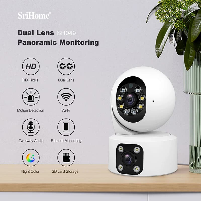 Srihome SH049 Bullet PTZ Dual Lens camera HD 1080MP Wifi  Camera Night Vision Surveillance Camera CCTV AI Auto Tracking Cam