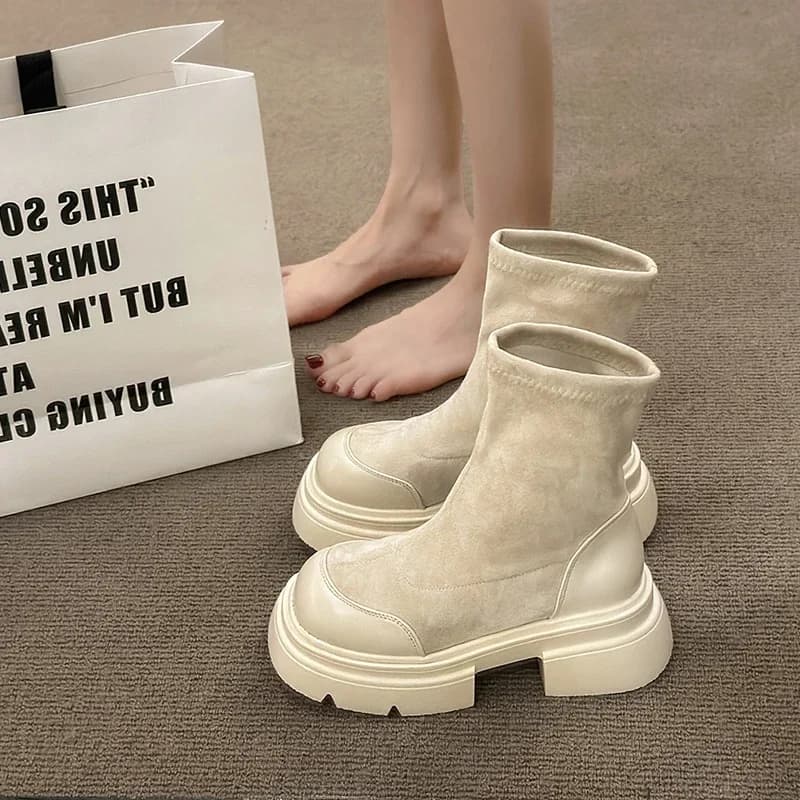 New Chunky Womensuede Short Boots Fashion Back Zippers Thick Heel Ankle Booties Autumn Winter Street Style Female Botines Shoes
