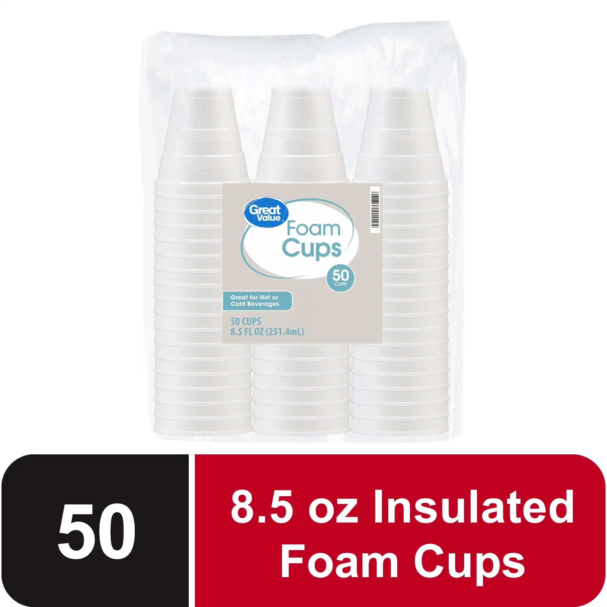Disposable Foam Cups, 8 Ounce, 50 Count