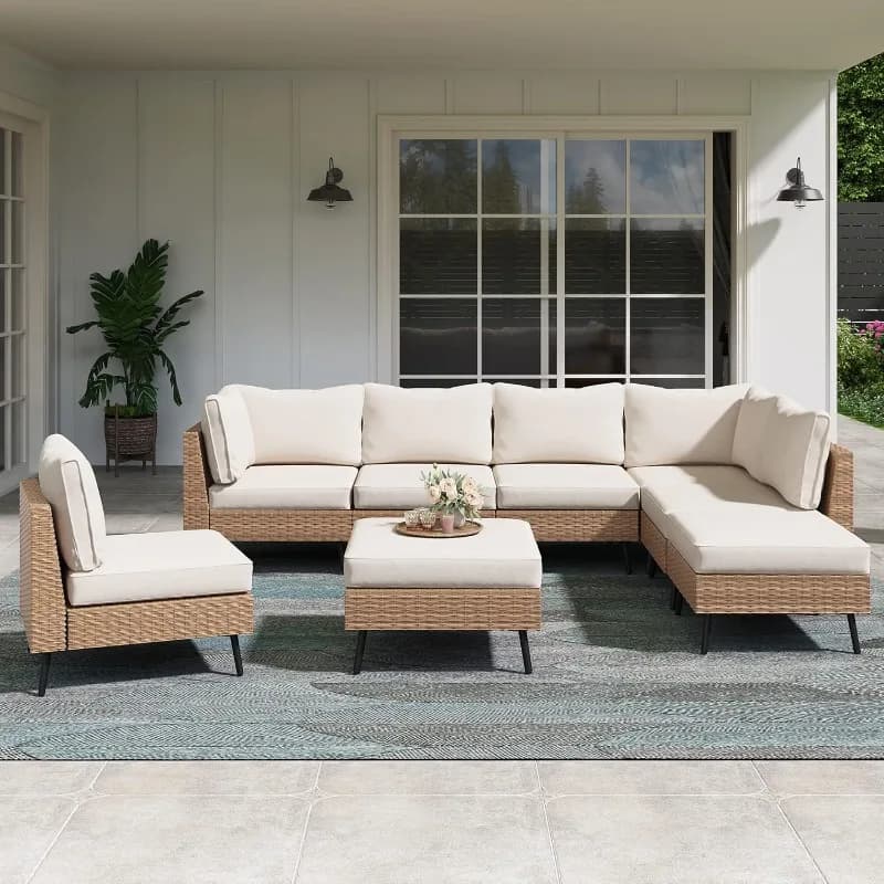 LAUSAINT HOME Outdoor Patio Furniture, 8 Piece Outdoor Sectional Sofa PE Rattan Wicker Patio Conversation Sets