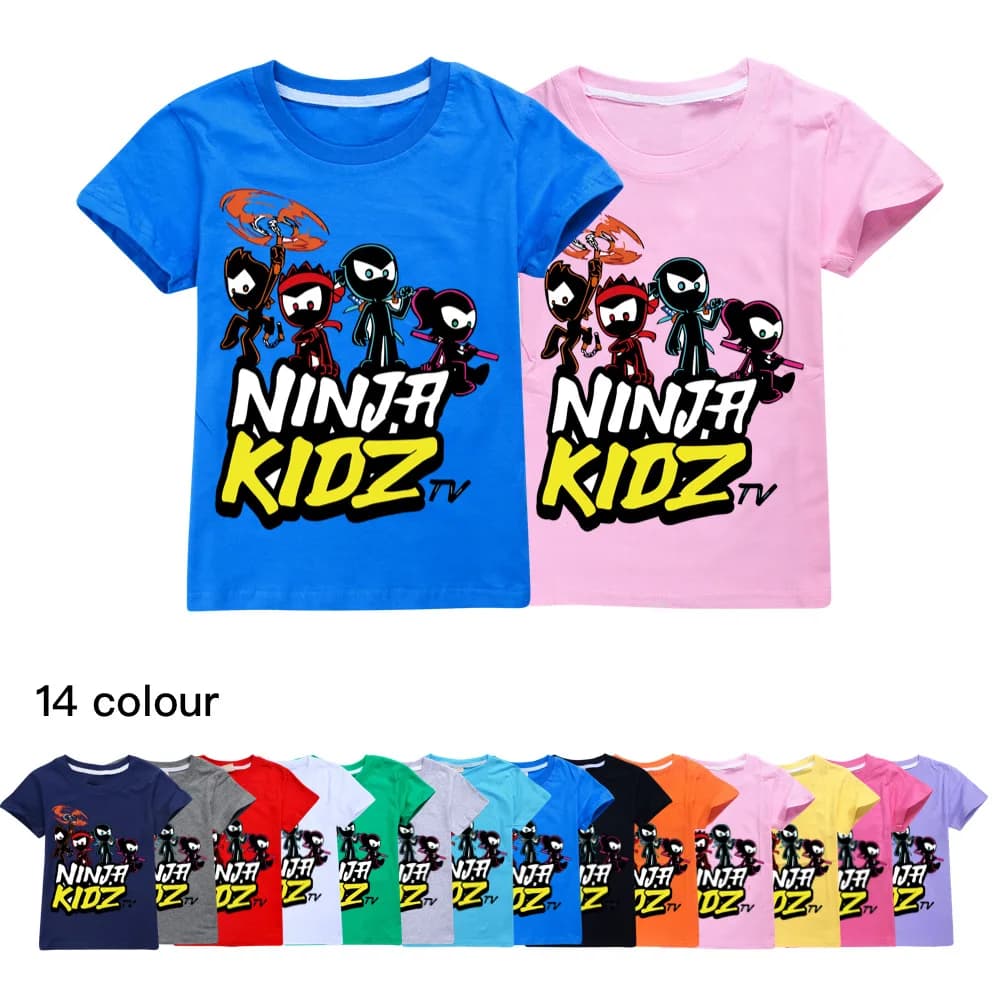 New Kids Cotton Cartoon Tees Summer Boys Girls NINJA KIDZ Short Sleeve T-Shirt Tops Children Costume Cosplay Clothes