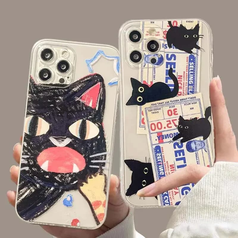 Doodle Angry Cat Case for Iphone 13 16 Pro Max 11 12 14 15 Pro Max 7 8 Plus 13 Mini XS XR SE 2022 13Pro Back Cover Clear Fundas