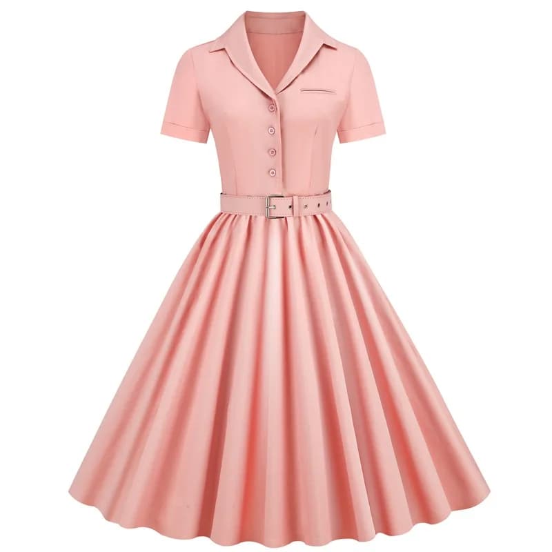 New Style Please Young Girls Retro Solid Color Patchwork Waistband Large Swing Dress Fashion Lapel Long Dress for 13-20 Years