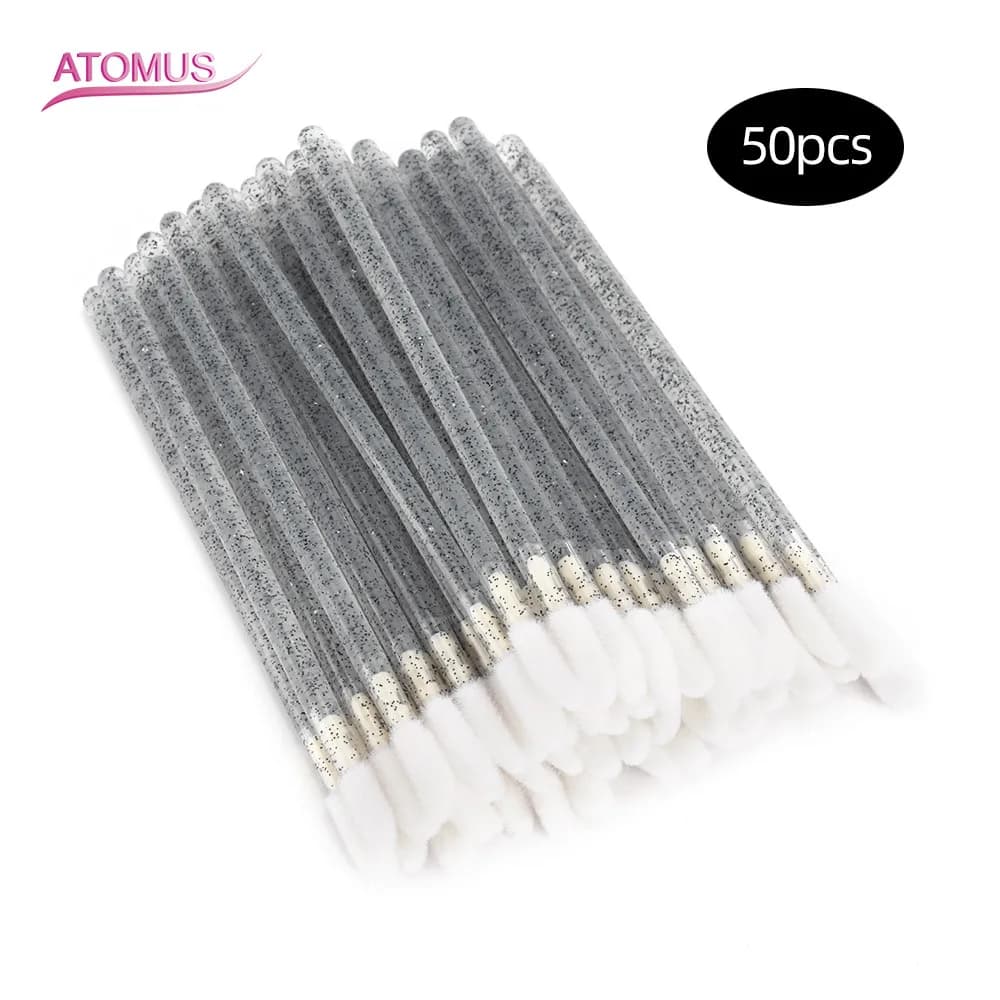 50pcs Shiny Disposable Makeup Brushes Lipstick Lip Glossy Wands Applicator Eyeshadow Graft Eyelash Cosmetic Tool
