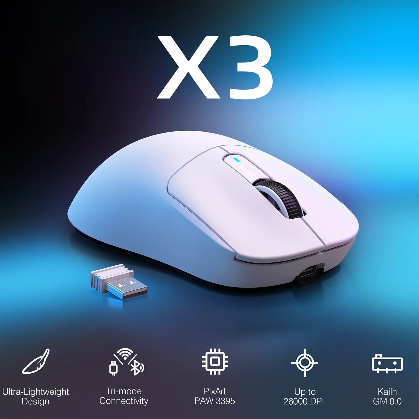 Attack Shark  X3Pro X3 Wireless Mouse Lightweight PAW3395 26000dpi Tri-Mode Connection Macro Gaming Mouse  for Win/Xbox/PS/Mac