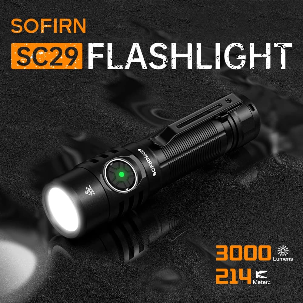 Sofirn SC29 3000Lm Type-C Rechargeable Flashlight XHP50B LED Powerful 21700 EDC Torch IPX8 for Camping