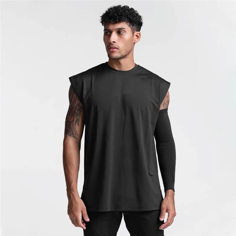 Summer New Gym Vest Men Broad Shoulder Sleeveless Sports Tank Top Quick-dry Cotton Fitness T-shirt Running Tank Top Men Tops