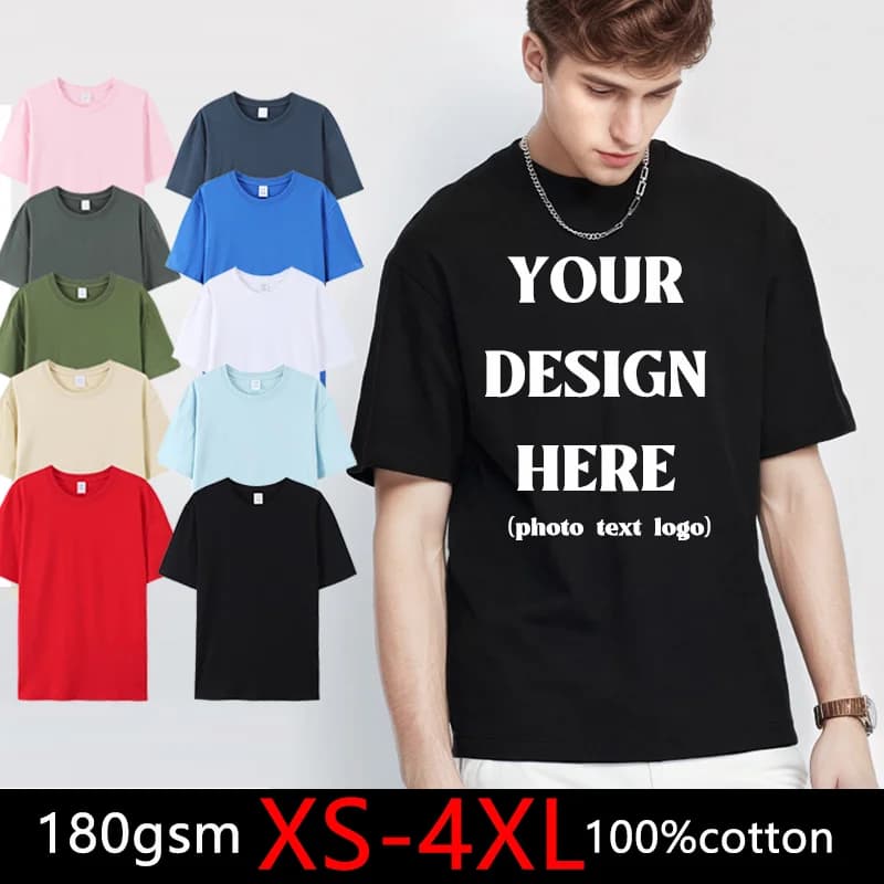 180gsm 100% Cotton T Shirt Men Custom Your Design Text  Tops Tee Men Print Your Own Design Brand Team Customization DropShipping
