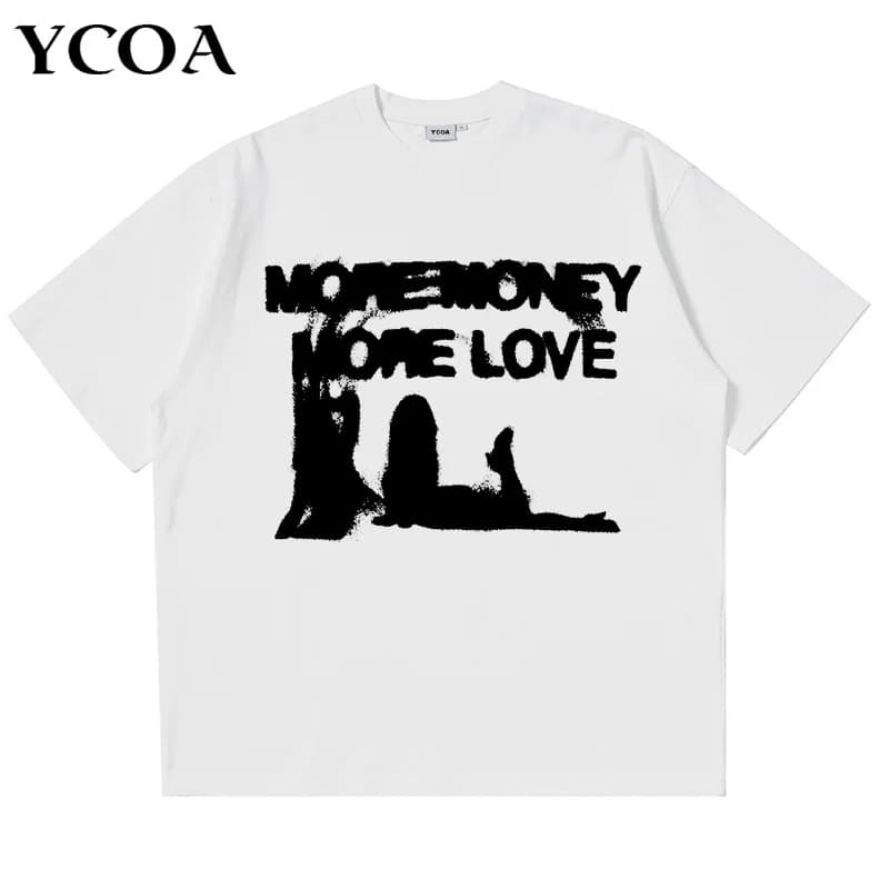 Men Tshirt Oversized Cotton Letter Y2k Streetwear Hip Hop Korean Harajuku Vintage Graphic Short Sleeve Tops Aesthetic Clothing