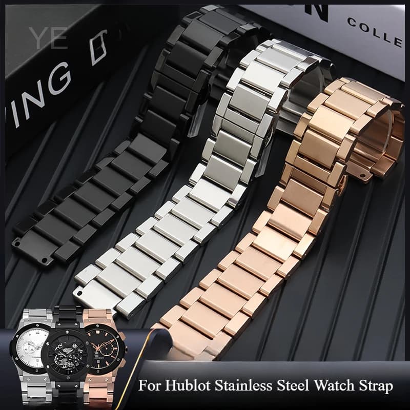 Excellent Quality Stainless Steel Watchbands for Yubo Classic Fusion King Hublot Big Bang Series Convex Waterproof Strap 27x19mm