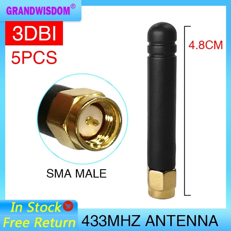 Gws 5pcs 433mhz antenna 3dbi sma male lora antene pbx iot module lorawan signal receiver antena 5cm mini size