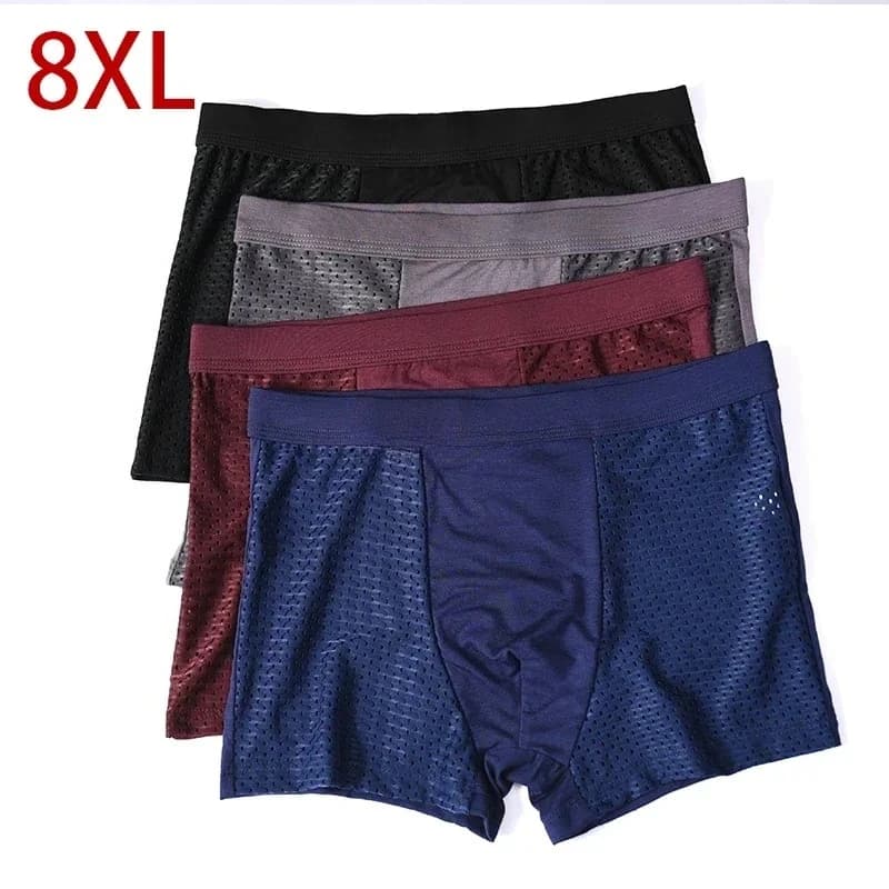 Plus Size 8XL Men's Underwear Bamboo Fiber Breathable Boxer Shorts Anti Chafing Solid Panties 4 Pack Moisture Wicking Underpants