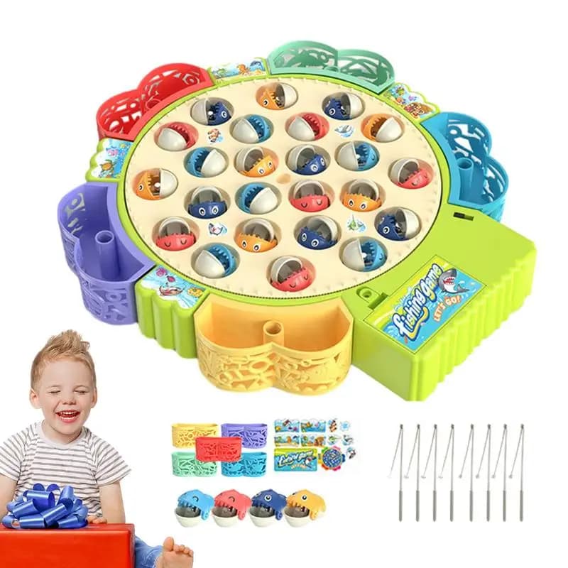 Magnetic Fishing Toys Musical Fishing Game With 3 Gears Cute Children Toys With 360-Degree Rotating Fishing Disk For Home