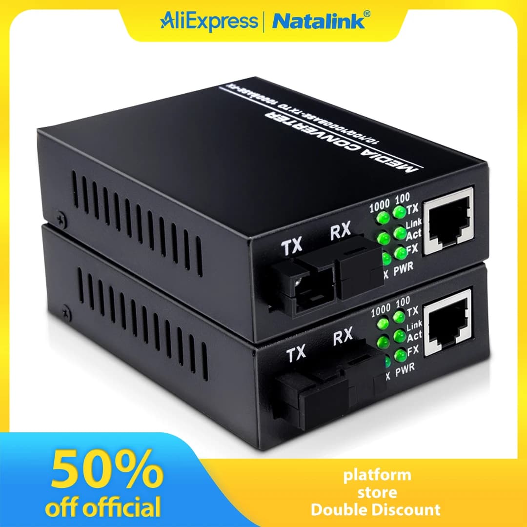 Natalink A Pair SFP+ Fiber Media Converter SC Single Mode BiDi Fiber to 10/100/1000M Gigabit RJ45 Ethernet Converter Transceiver