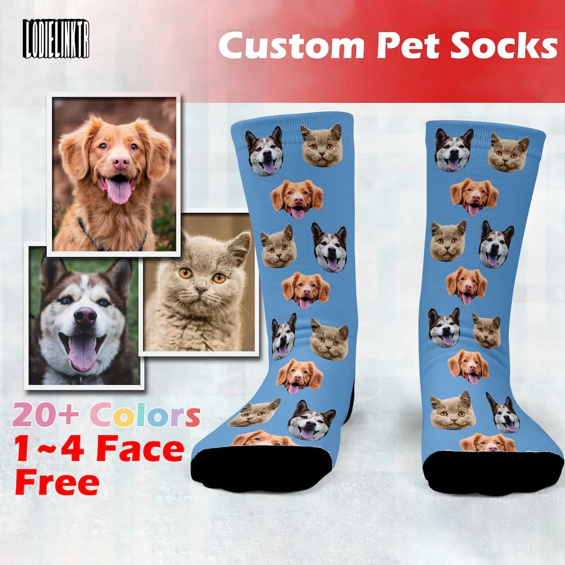 Customized pet socks personalized fashion mixed animal face happy socks 46 cm customized gift socks for men and women