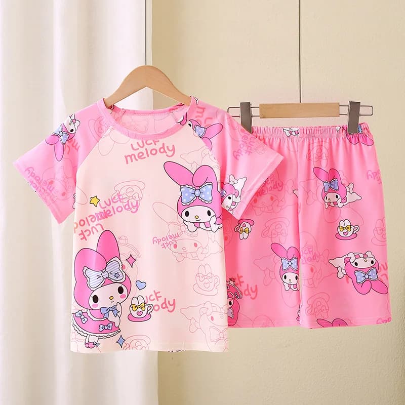 Girls pajamas children's summer thin short-sleeved suits boys and girls summer large and medium-sized children's home clothes
