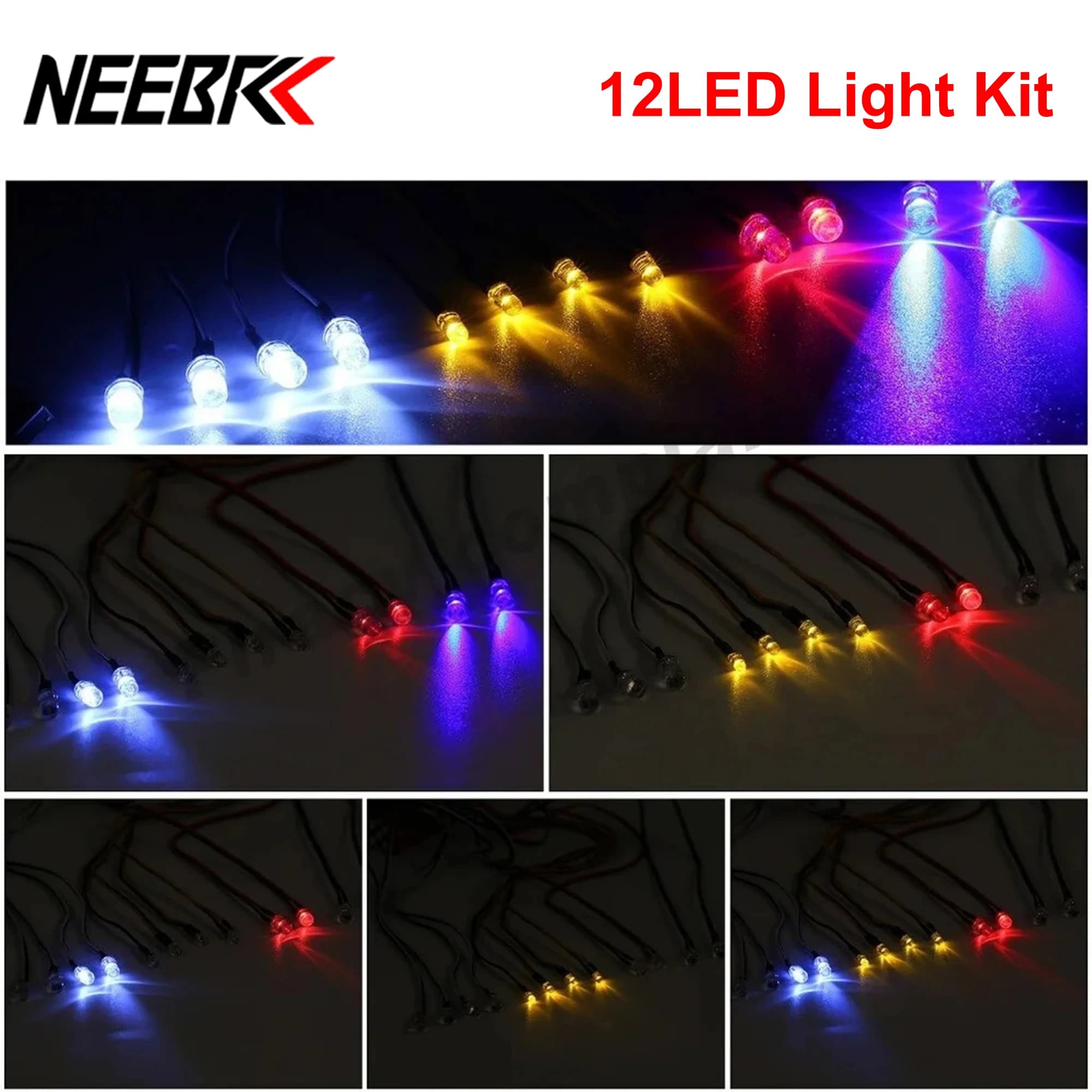 NEEBRC 12 Ultra Light System Bright LED Flash Multi-function Lamp Kit for RC Car 1/10 1/8 HSP TAMIYA Axial SCX10 D90 Toys Parts
