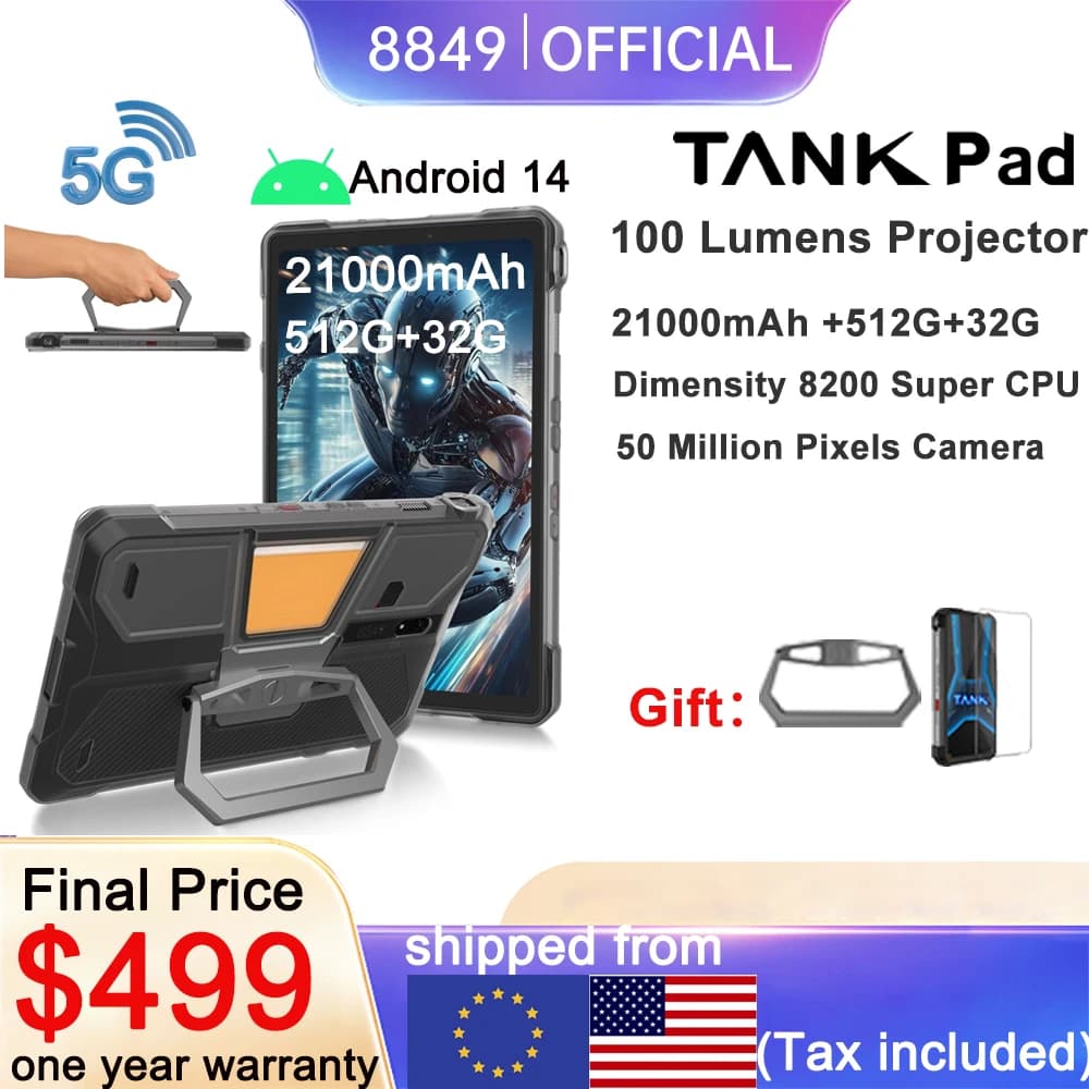 8849 TANK PAD Unihertz Rugged Projector Tablet Smartphone 10.95 inch 120Hz 16GB 512GB 21000mAh 32MP+50MP 66W Phone Tablet