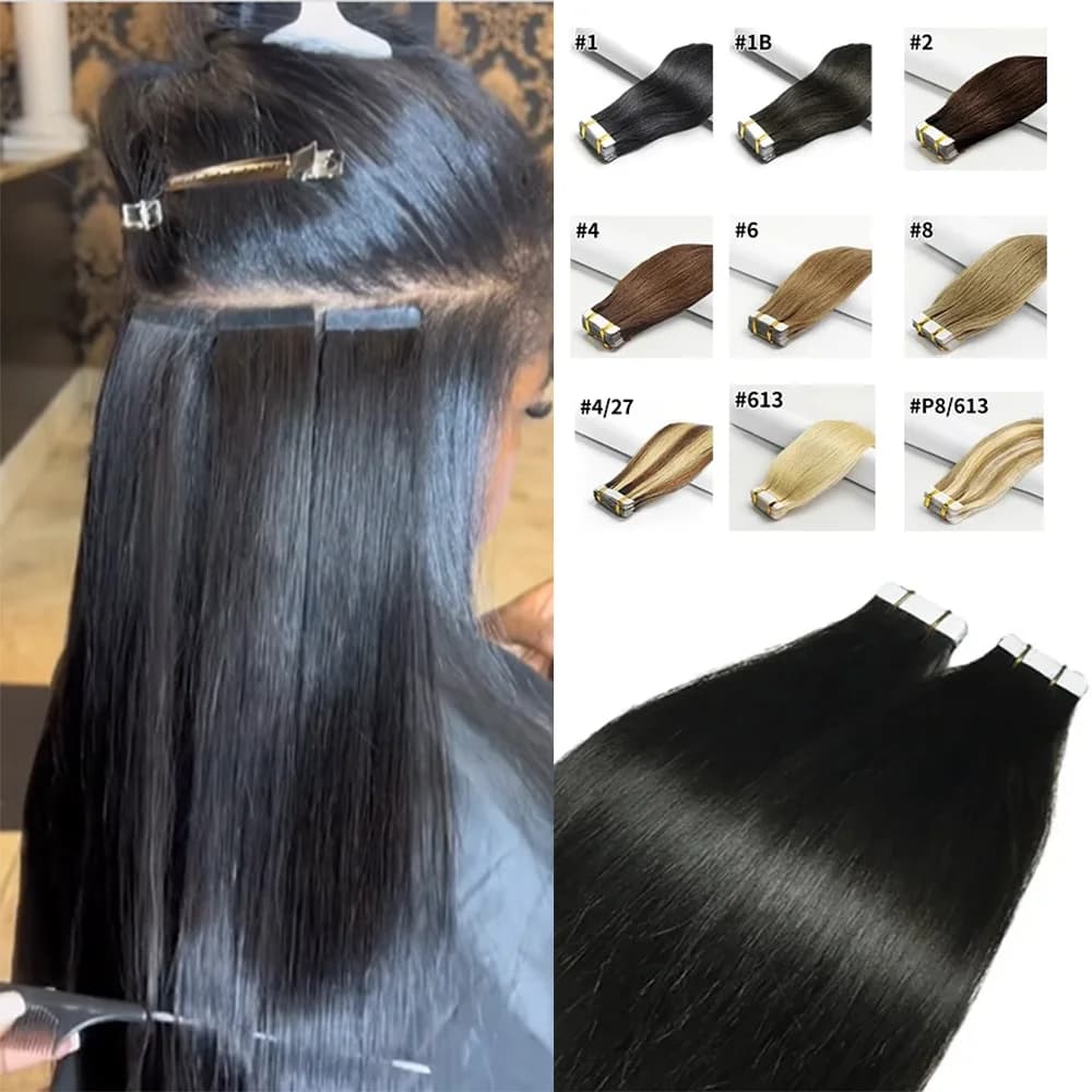 Tape in Hair Extensions Human Hair Brazilian Hair 100% Human Hair Extensions 20 Pcs Straight Hair for Women