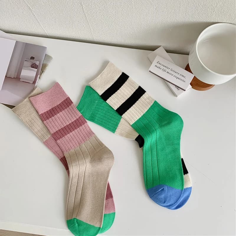 Retro Women's Socks Korean Style New Novelty Casual Mixed-Color Japanese Fashion AB Socks Comfort Striped Socks For Girls