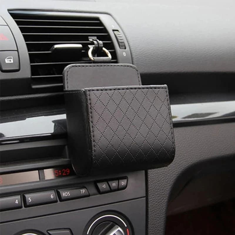 1pc Car Storage Bag Car Air Outlet Debris Bag For Mobile Phone Key Sunglasses Vent Dashboard Tidy Hanging Leather Organizer Box