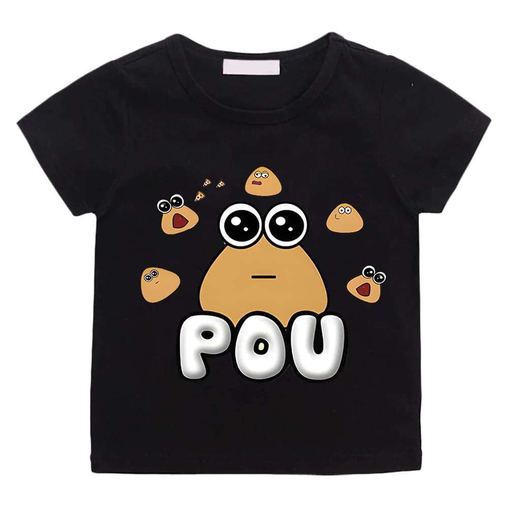 POU Cute Print Anime T-shirts Kids Cartoon Manga Tshirt Kawaii Comic 100% Cotton Short Sleeve Boys/Girl T Shirt Teens Футболки