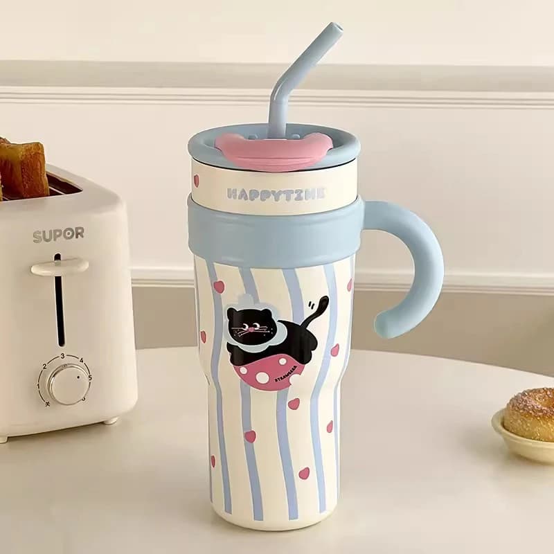 Kawaii Thermal Tumbler Large Capacity Thermos Mug For Coffee Water Tea Stainless Steel Thermos Bottle With Handle 700/1200ml