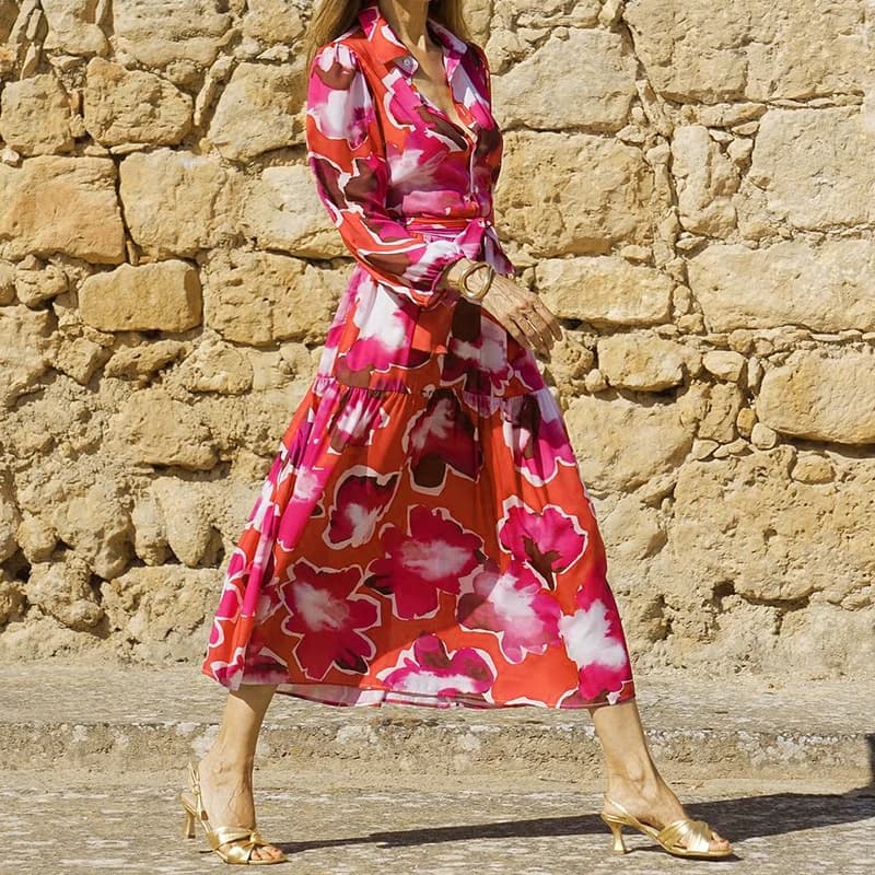 Autumn Turn-down Collar Women Bohemian Shirt Dress Single Breasted Button Long Female Print A-Line Casual Sundress