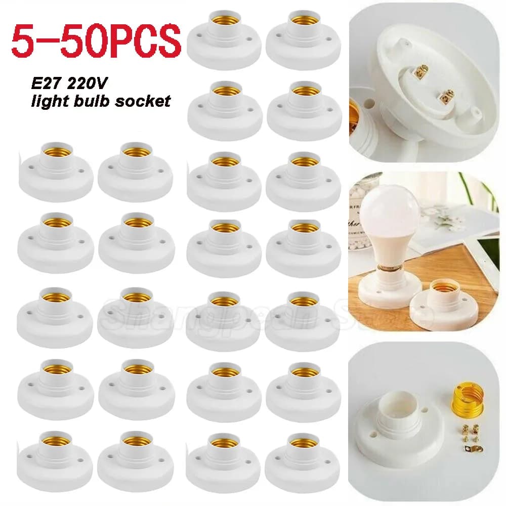 5-50pcs E27 Screw Cap Socket White Gold Ceiling Light Lamp Bulb Fixing Base Stand Light Bulb Holder Lamp Socket For Home 6A 250V