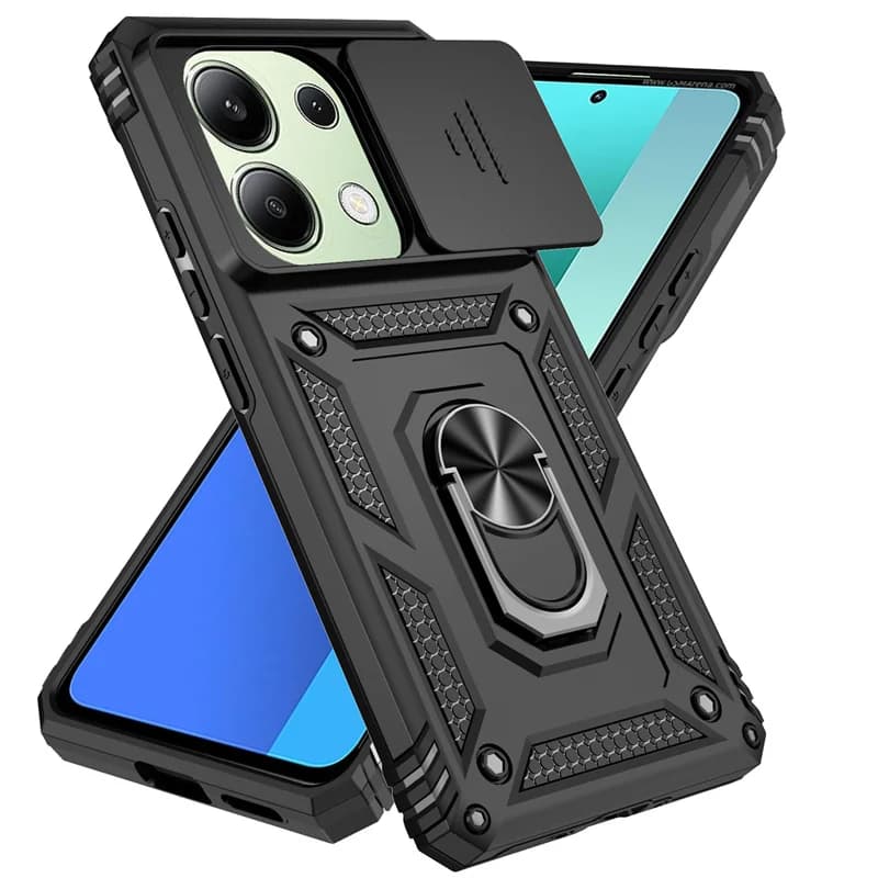 For Xiaomi Poco M6 Pro 4G Case Armor Slide Camera Protect Funda For PocoM6Pro Poko Little M 6 Pro M6Pro Magnet Holder Ring Cover