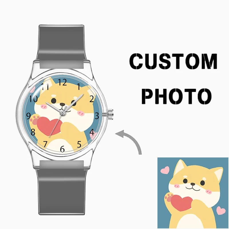Cartoon Design Cute Kid's Watch Plastic Strap PVC Band Sports Unisex Watch Custom Logo Picture