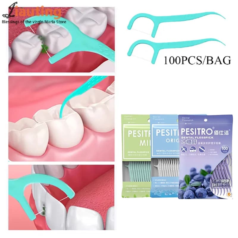 100Pcs Disposable Dental Floss Toothpick Clean Between Teeth Interdental Brush Floss Picks Oral Hygiene Care Tools