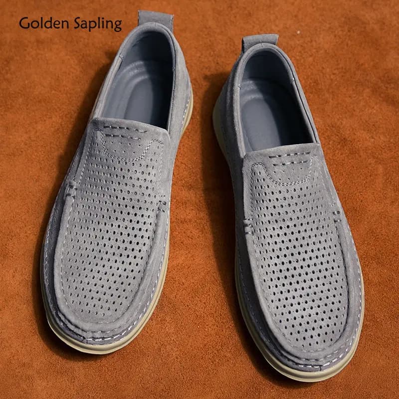 Golden Sapling Party Loafers Genuine Leather Men's Casual Shoes Breathable Summer Flats Leisure Business Shoe Moccasins for Men