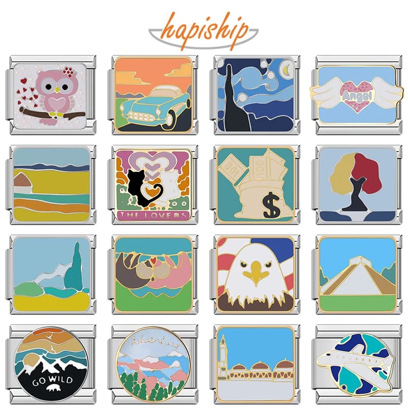 Hapiship 2024 Fashions Colors Glaze Flower Nana Aircraft Charm Links Fit 9mm Bracelet Stainless Steel Making DIY Jewelry DJ813