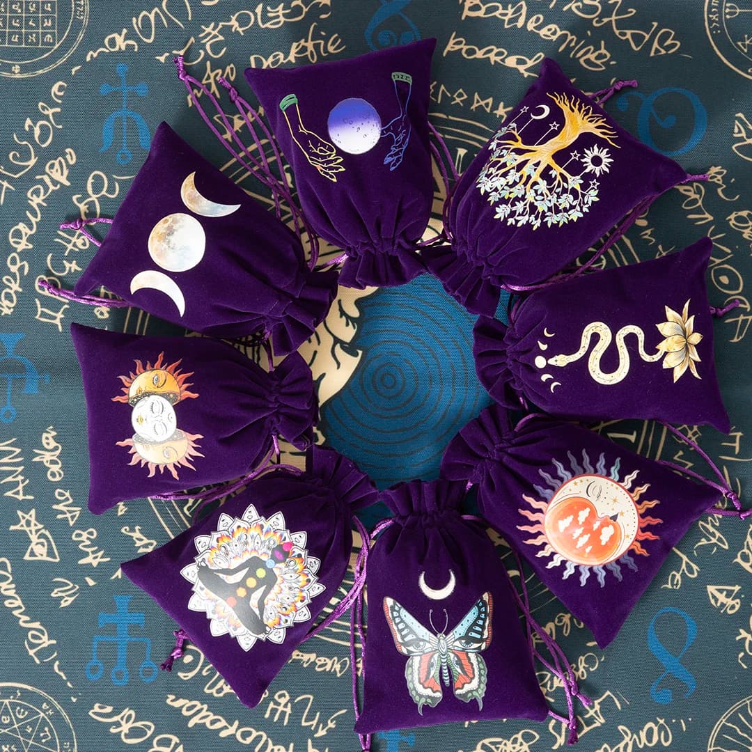 6pcs Velvet Moon Sun Tarot Storage Bag Board Game Cards Embroidery Drawstring Package Witchcraft Supplies for Altar Tarot Pouch
