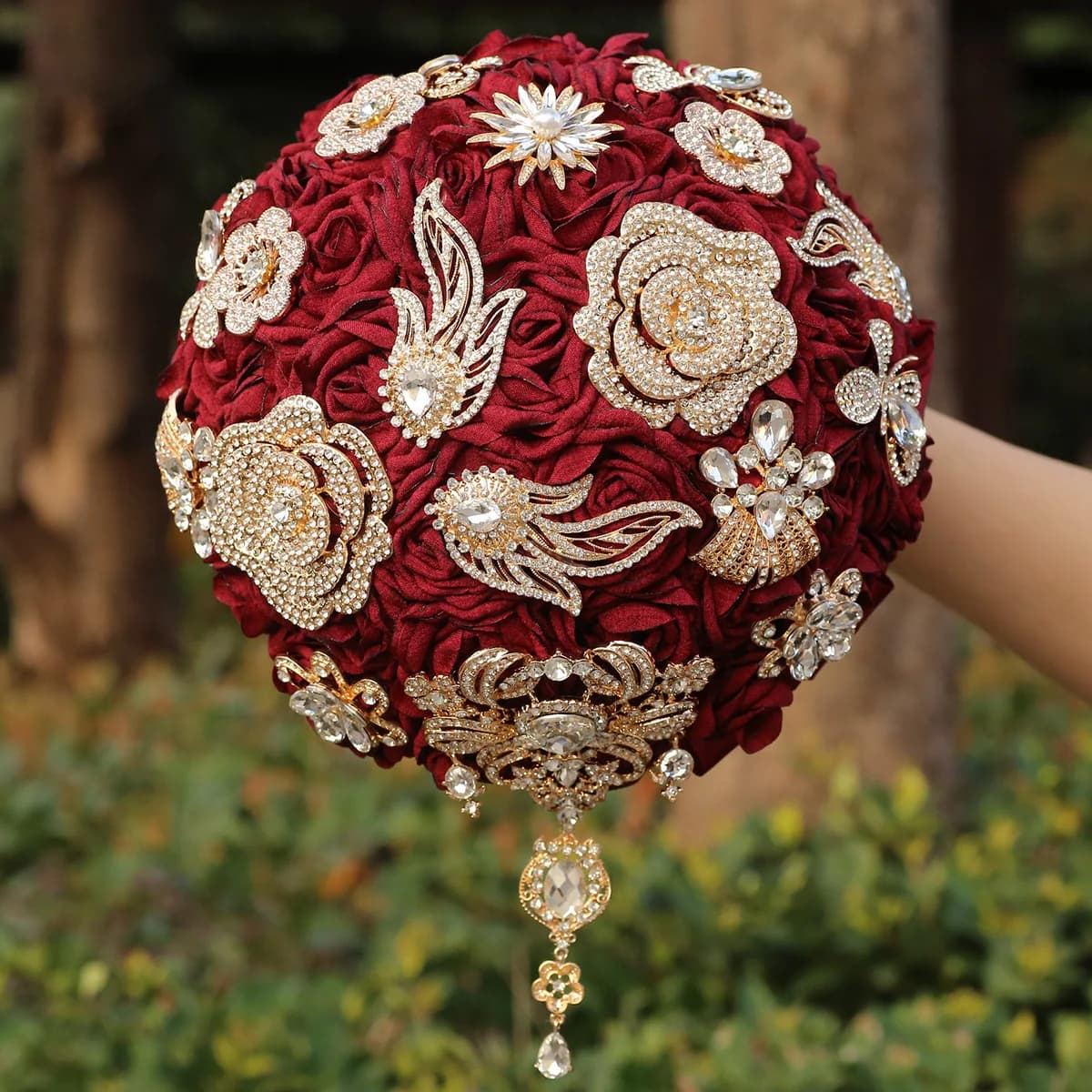 Bride Wedding Dark Red rhinestones Rose Eternal bouquet Wedding Bridesmaids hold bouquets of bridal supplies  W1023A