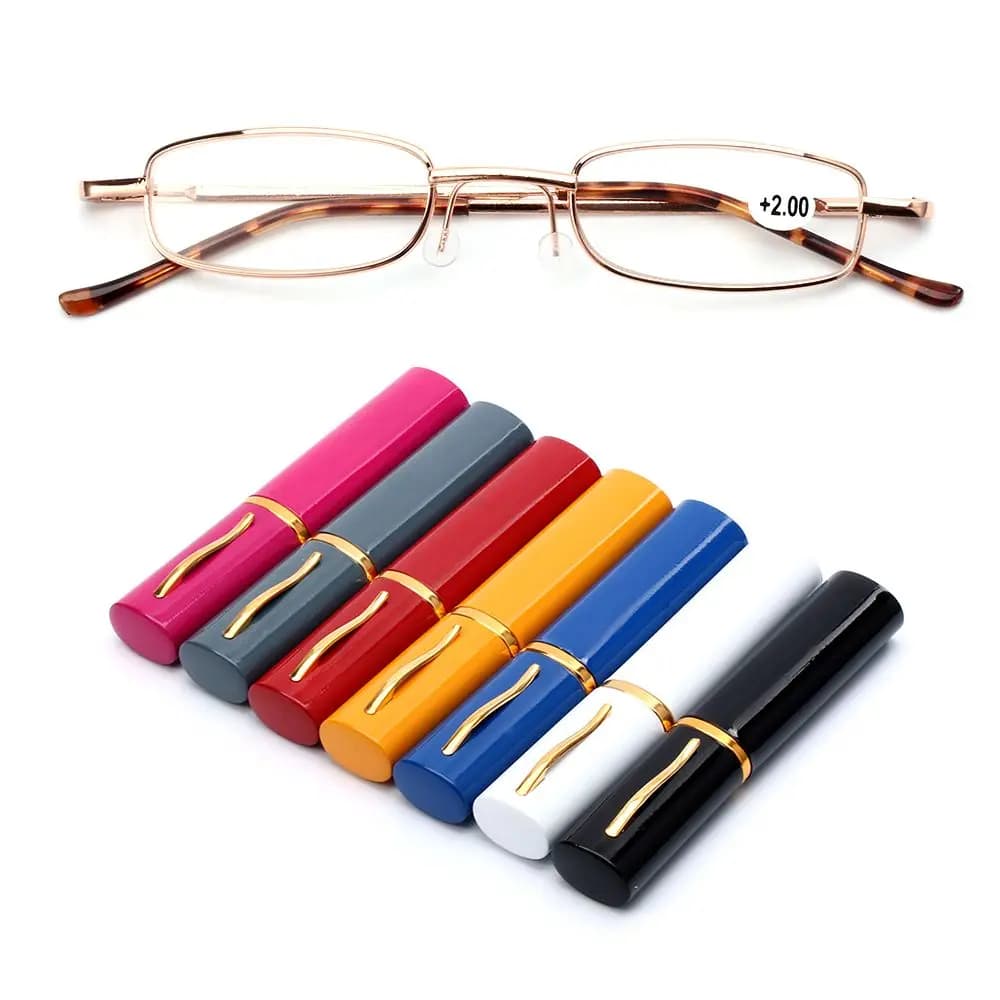 Spring Hinge Small Compact Reading Glasses Women Men Presbyopia Eyeglasses with Pen Tube Case Portable Hyperopia Eyewear