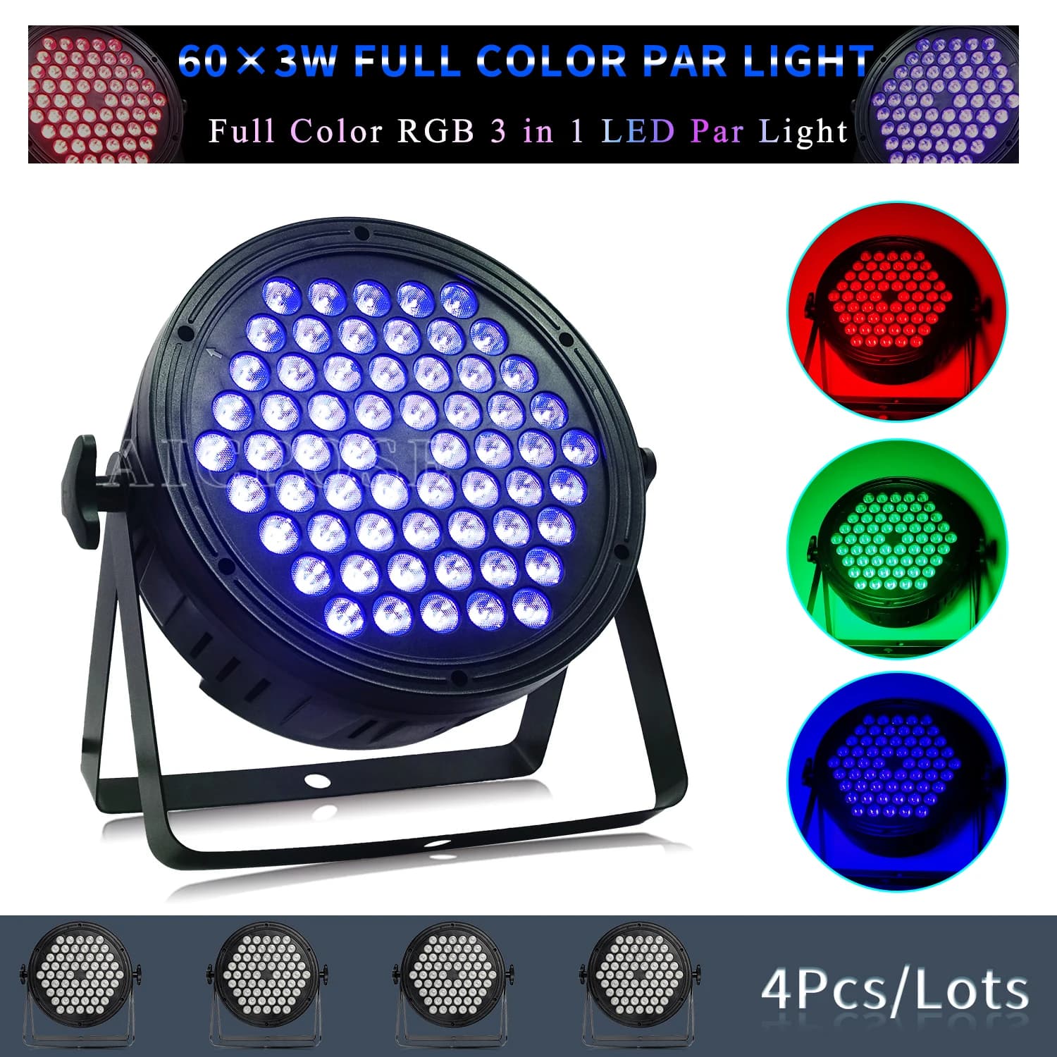 4Pcs/Lots 60x3W RGB 3 in 1 LED Par Light DMX512 Control Stage Background Dye Light for Dance Studio Club DJ Disco Party Lighting