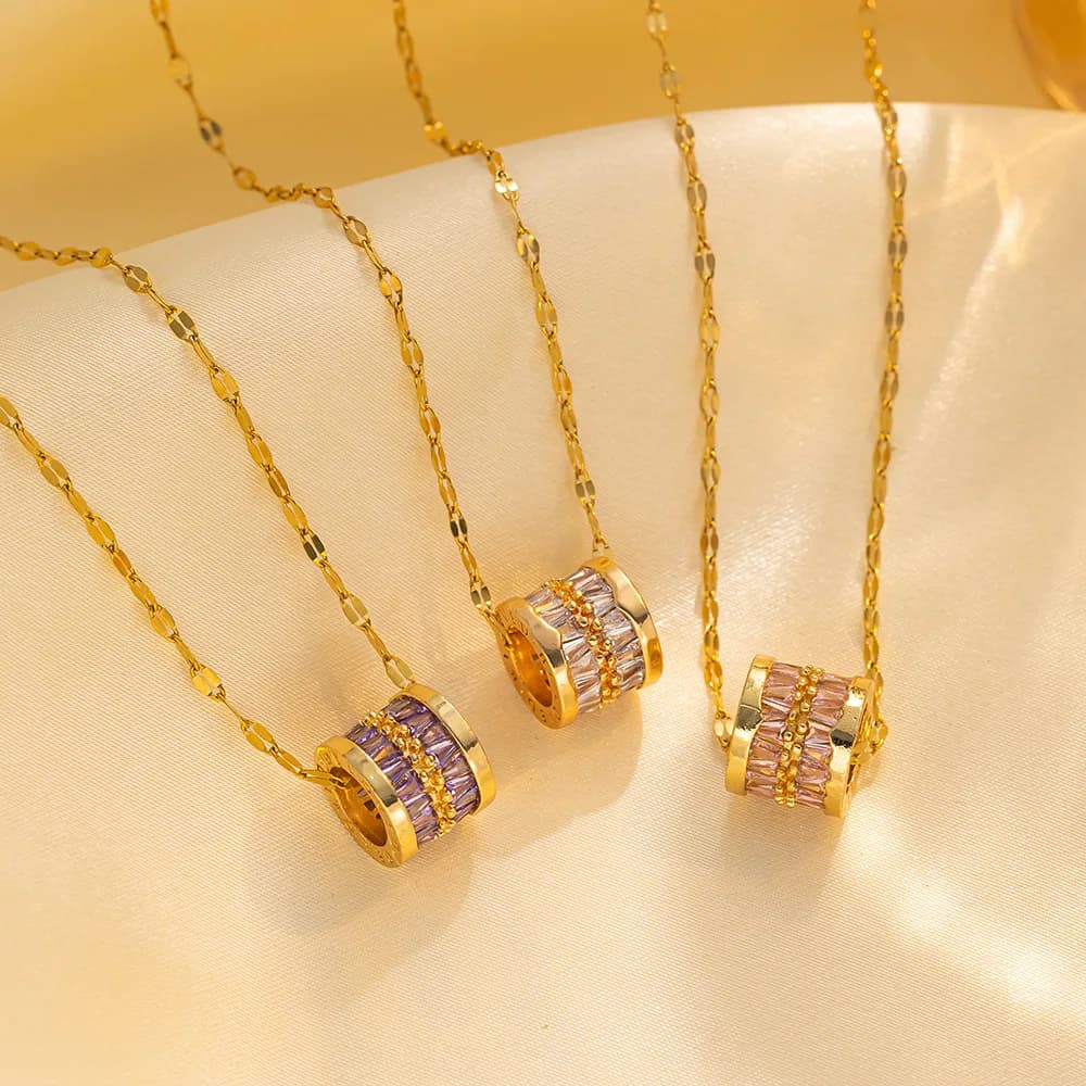 316L Stainless Steel 3 Color Round Pendant Necklace Minimalist Style Beautiful Woman Jewelry Accessories On Neck