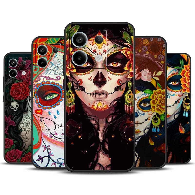 Catrina Beautiful Rose Girl Skull Case For Redmi Note 11 12 13 Pro Plus 9 10 10S 11S 12S Redmi 12 9C 10C 12C 13C Back Cover