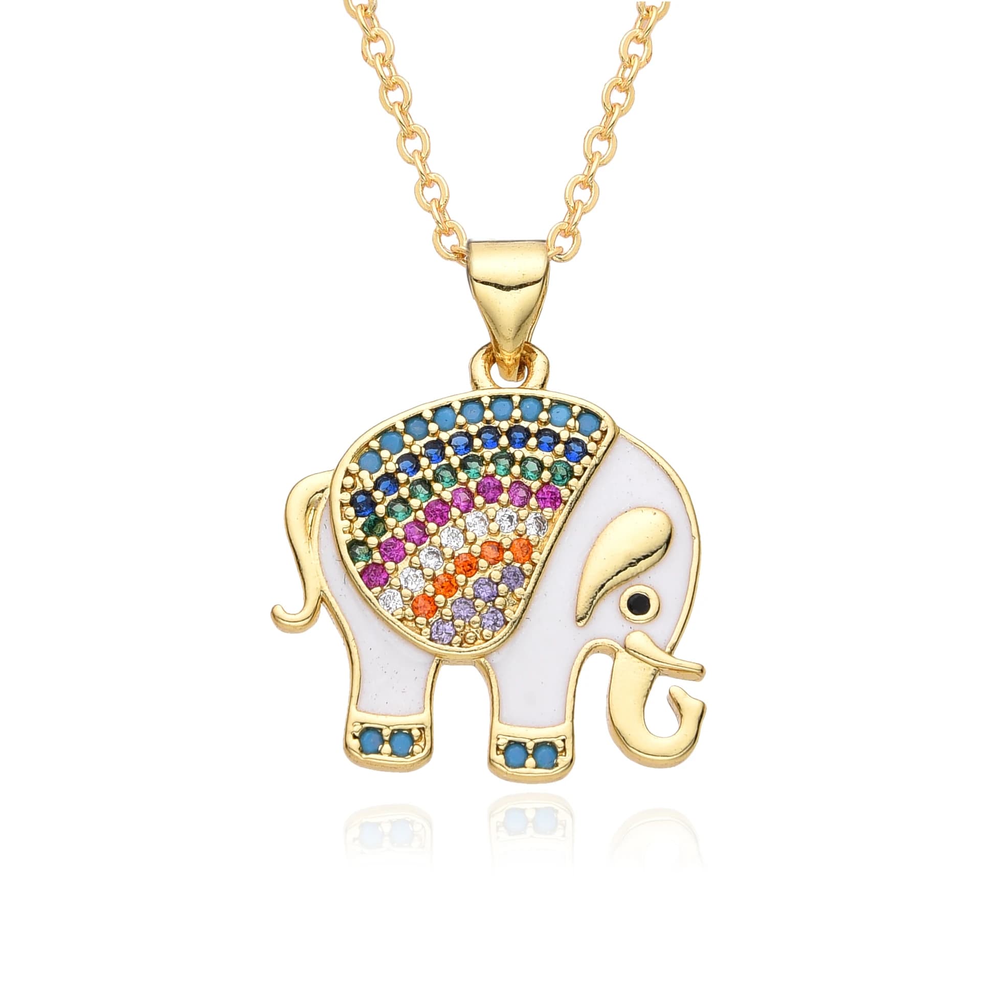 Colorful Elephant Charms Cubic Zirconia Gold Color Animal Necklace for Women Men Clavicle Chain Pendant DIY Jewelry Accessories