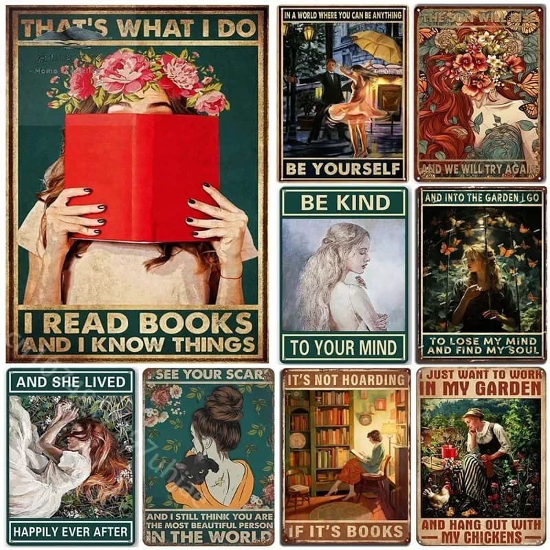 Girls That's What I Do I Read Book and I Know Things Metal Tin Signs Vintage Posters Home Bedroom Office Wall Art Decor Plaques