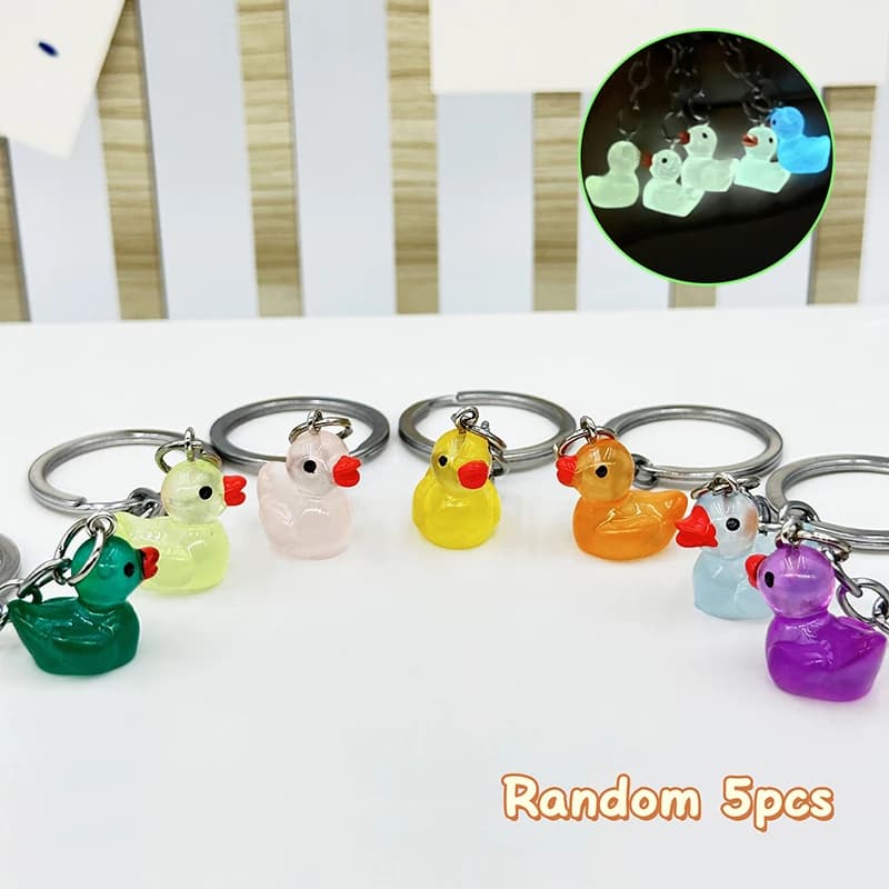 5Pcs Cartoon Luminous Colored Duck Pendant Keychain Backpack Hangings Charms Decoration Gifts