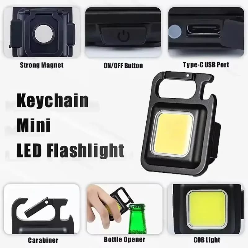 MINI COB Super Bright Keychain Flashlight Charging Lamp Camping Lights with Magnet 4 Lighting Modes for Camping Home