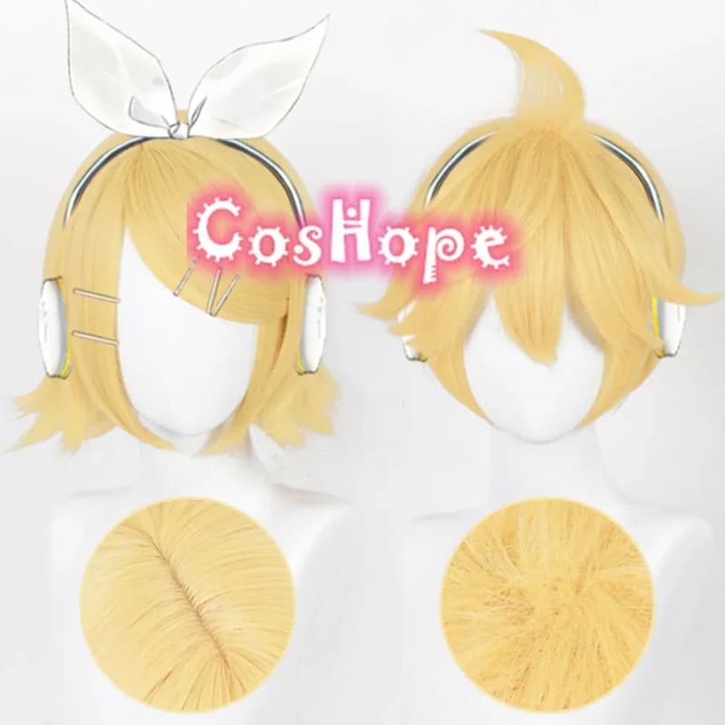 Rin Len Cosplay Wig Short Wig Light Yellow Wig Cosplay Detachable Headphones Anime Cosplay Wigs Heat Resistant Synthetic Wigs